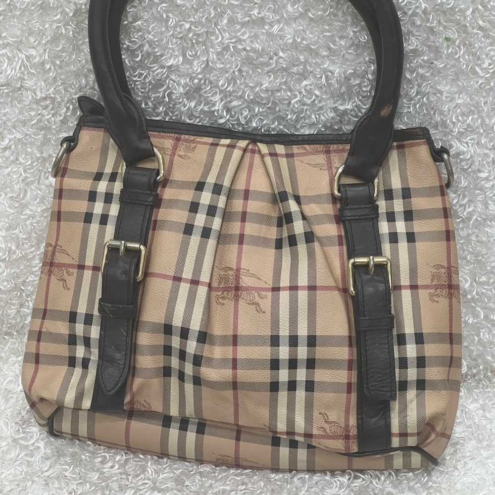 Burberry Northfield Convertible Haymarket Brown Canvas Tote - Picture 1 of 16